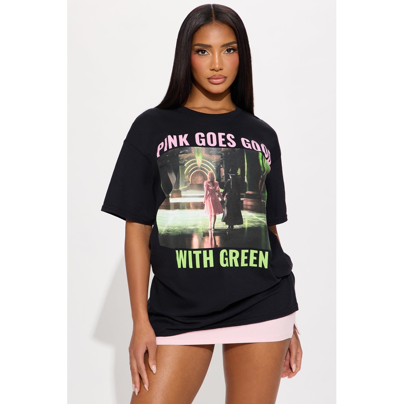 Wicked Pink Goes Good With Green Tee – Black