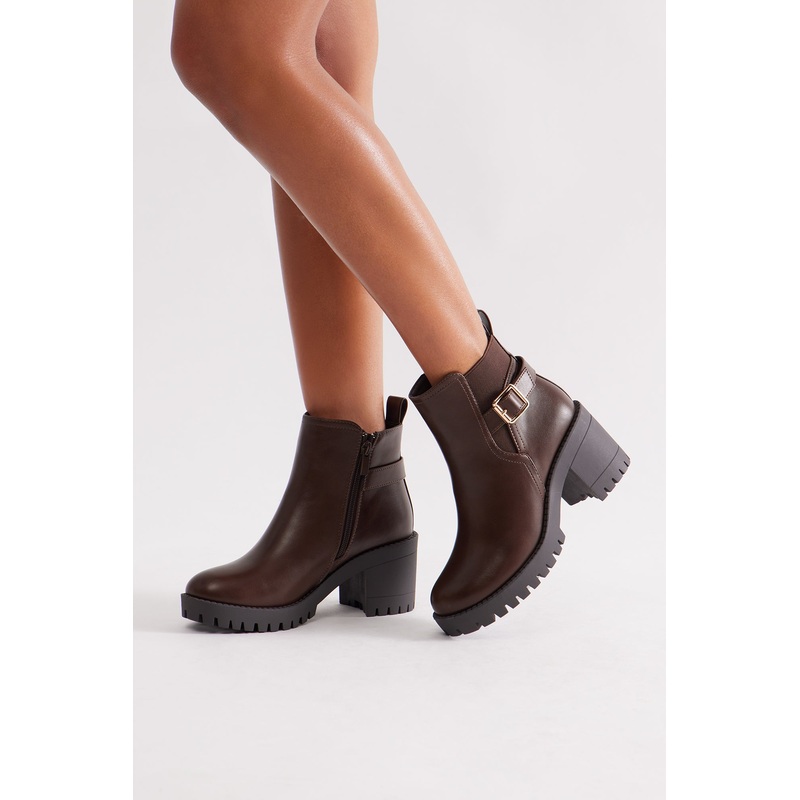 Bibi Buckle Booties – Brown