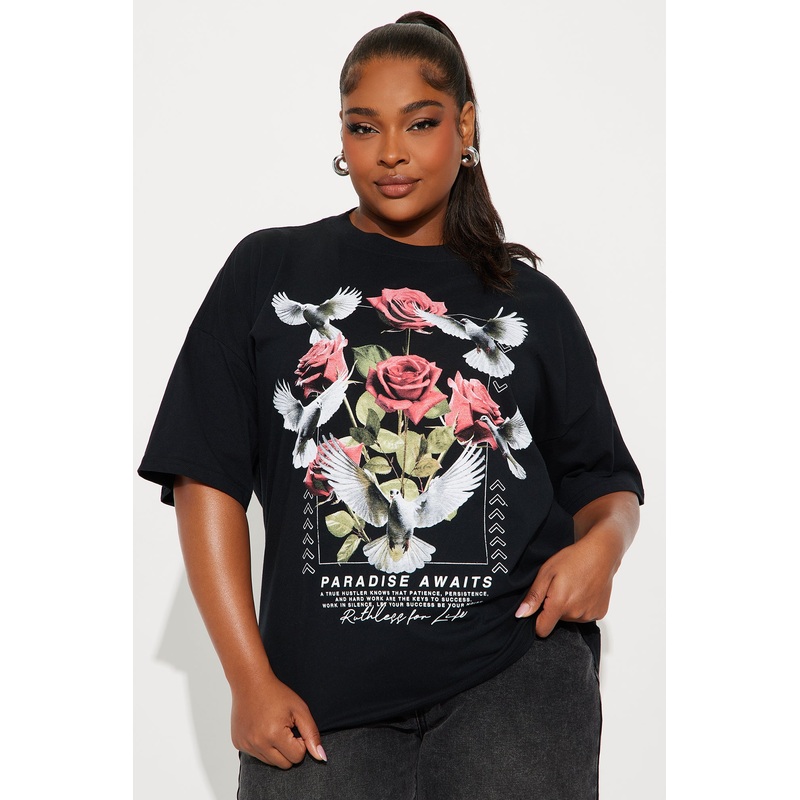 Paradise Awaits Oversize Tee – Black