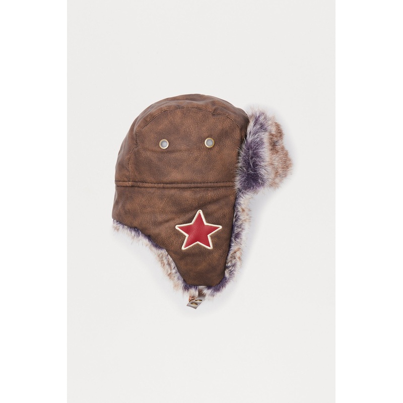 Vintage Wash Faux Leather Trapper Hat – Brown
