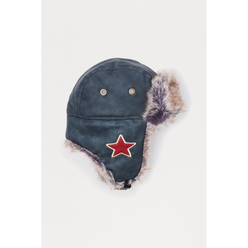 Vintage Wash Faux Leather Trapper Hat – Grey