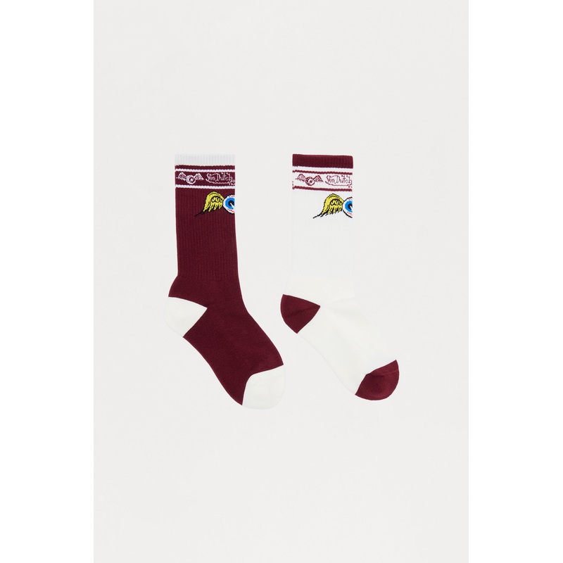 Von Dutch Flying Eye Graphic Crew Socks 2 Pack – Burgundy/combo