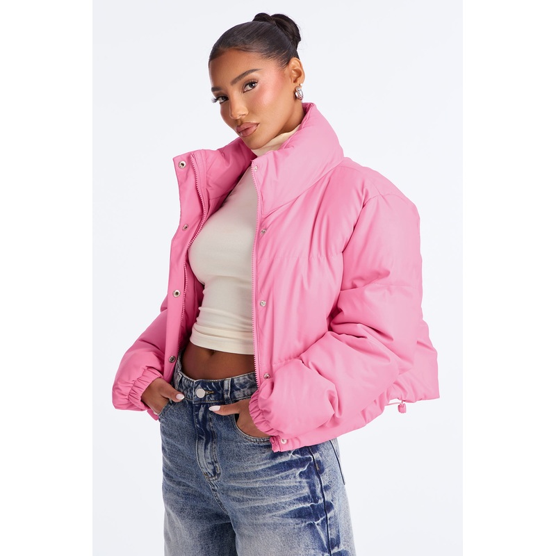 Big Dreams Faux Leather Puffer Jacket – Pink