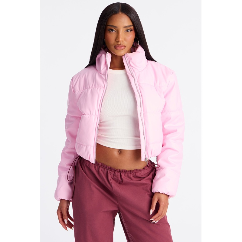 Vixen Faux Leather Puffer Jacket – Pink