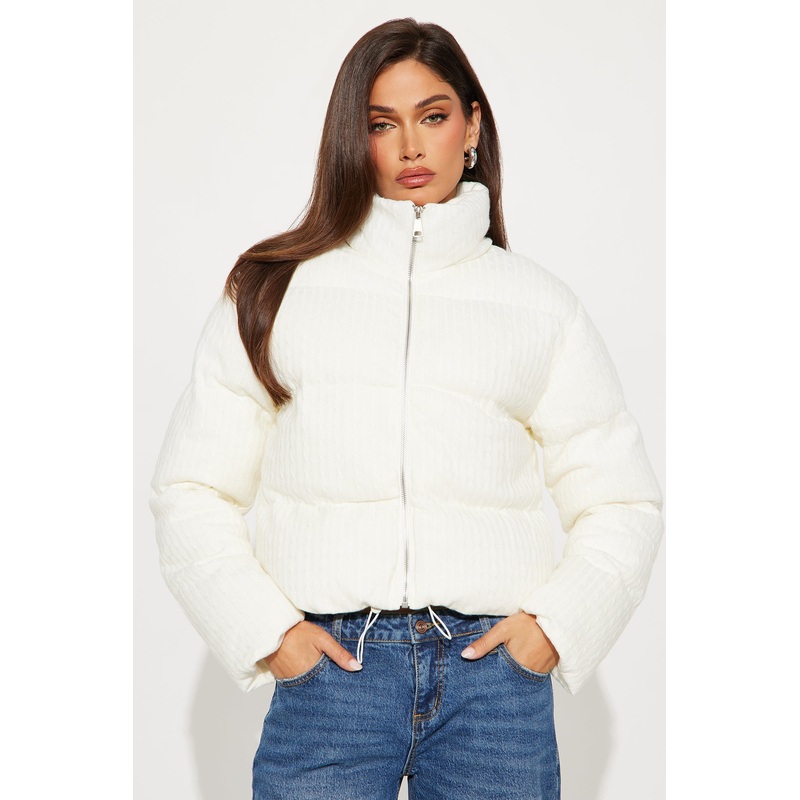 Alessia Cable Knit Puffer Jacket – White