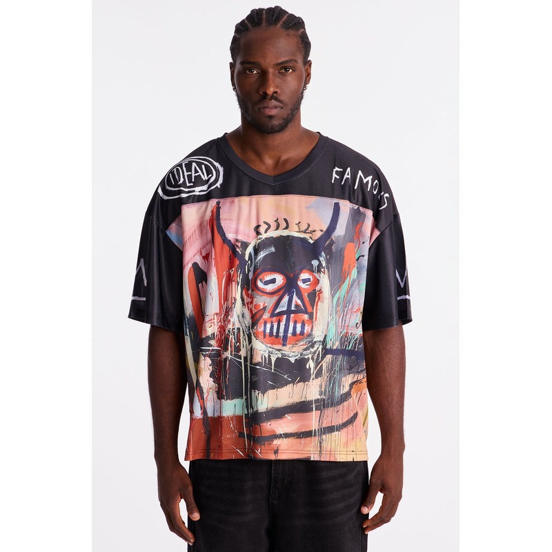 Basquiat Short Sleeve Football Jersey – Black/combo