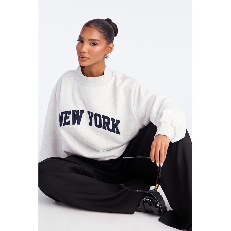 NYC Mock Neck Oversized Sweatshirt – Heather Grey