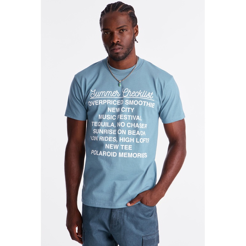Summer Checklist Short Sleeve Tee – Blue