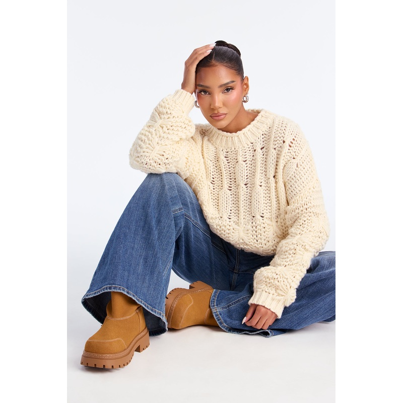 Winter Chill Crochet Sweater – Cream