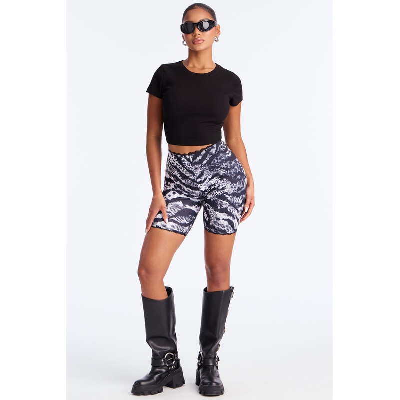 Florentina Lace Trim Biker Short – Black/combo