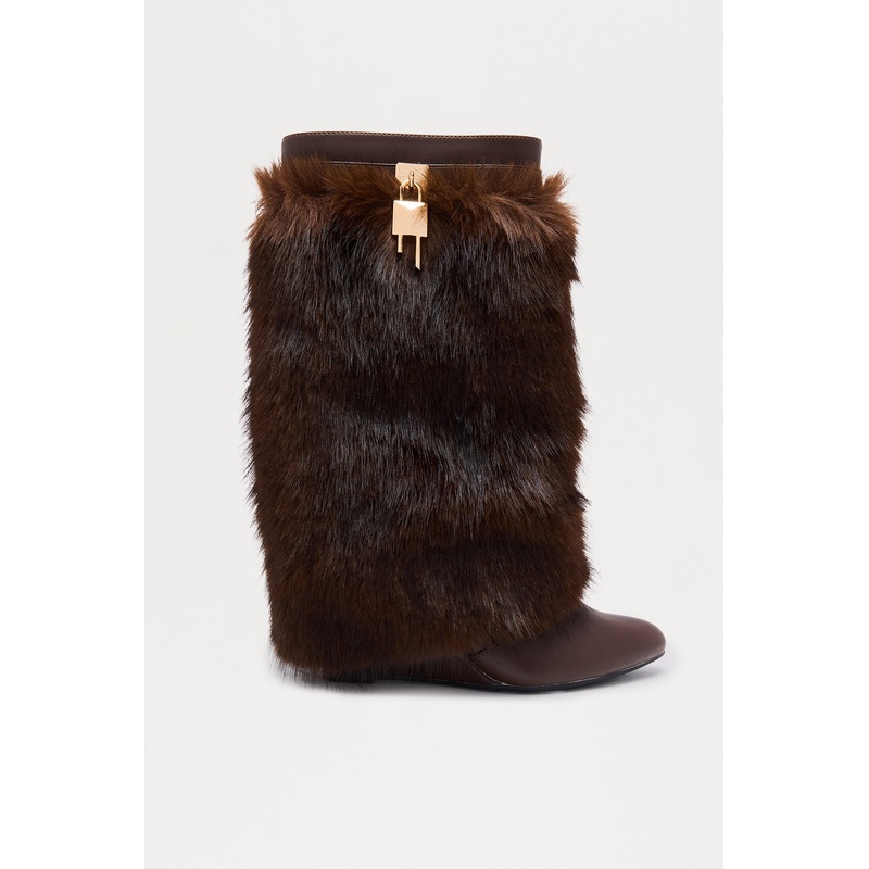 Windy Hardware Faux Fur Boots – Brown