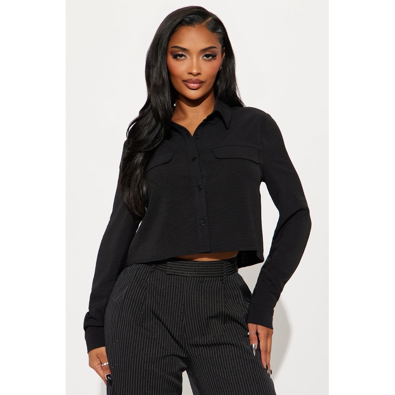 Allie Cropped Airflow Shirt – Black
