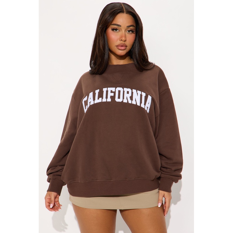 California Mock Neck Oversized Sweatshirt – Brown