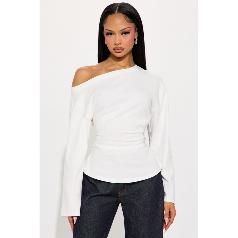 Ease My Mind Long Sleeve Off Shoulder Top – Off White
