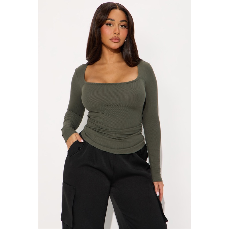 Issa Ribbed Top – Military Green