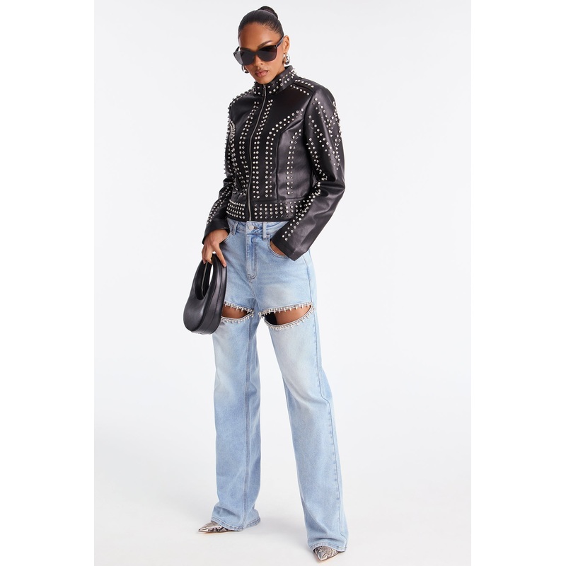 Tall You Belong With Me Stretch Embellished Straight Leg Jeans – Light Wash