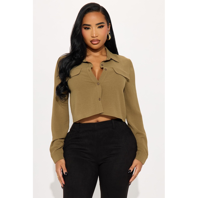 Allie Cropped Airflow Shirt – Olive