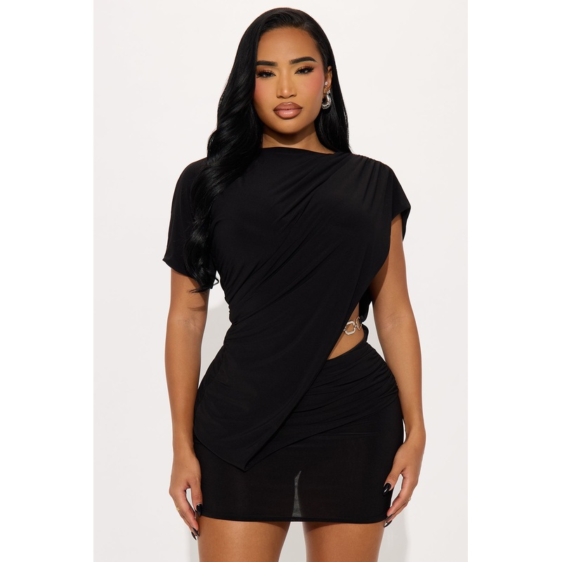 Annelise Draped Cut Out Mini Dress – Black