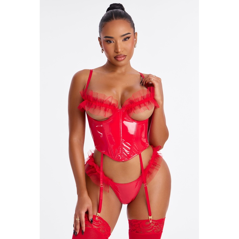 Bare Intentions 2 Piece Vinyl Corset And Panty Set – Red