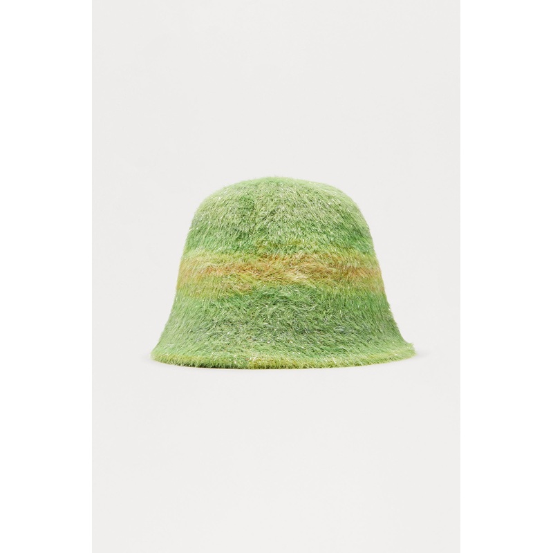 Brat Behavior Faux Fur Bucket Hat – Green/combo