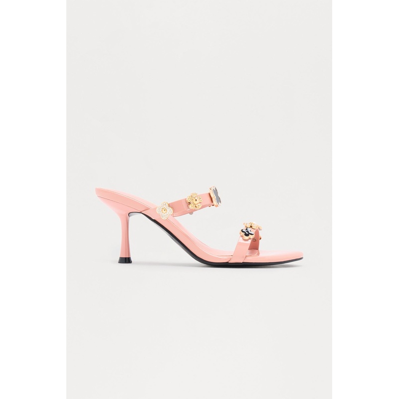 Adela Charm Faux Patent Mules – Blush