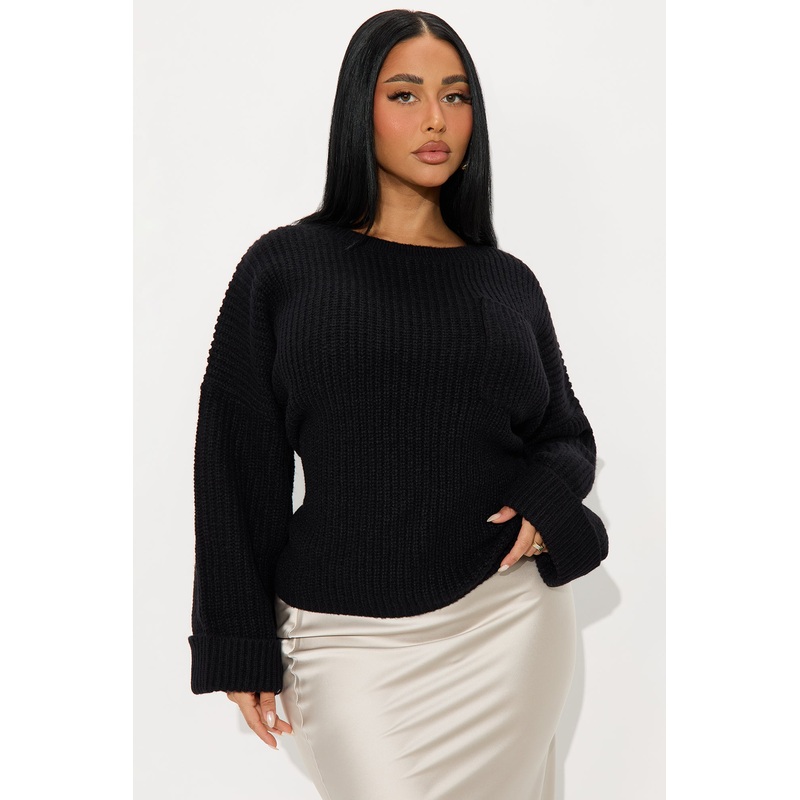 All Wrapped Up Chunky Knit Pullover Sweater – Black