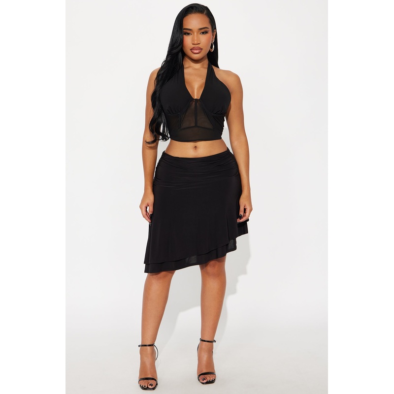 Classy Chic Asymmetrical Midi Skirt – Black
