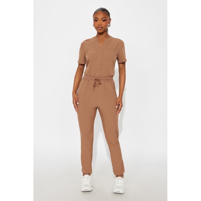 Full Shift Stretch Jogger Scrub Uniform Jumpsuit – Chocolate