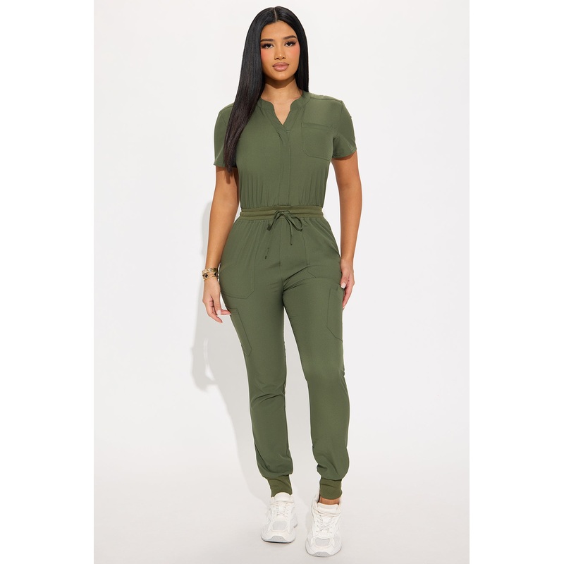 Full Shift Stretch Jogger Scrub Uniform Jumpsuit – Olive