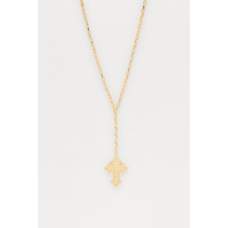 Nugget Cross Lariat Chain Necklace – Gold