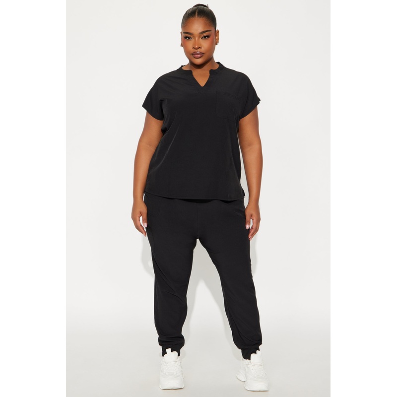 On The Move 4 Way Stretch Scrubs Rib Jogger Set – Black