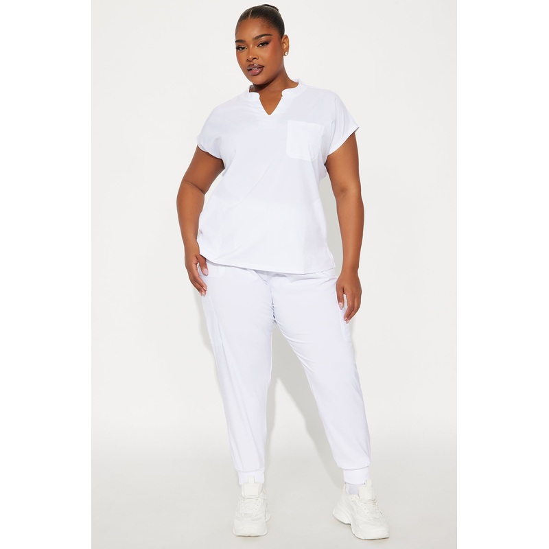 On The Move 4 Way Stretch Scrubs Rib Jogger Set – White