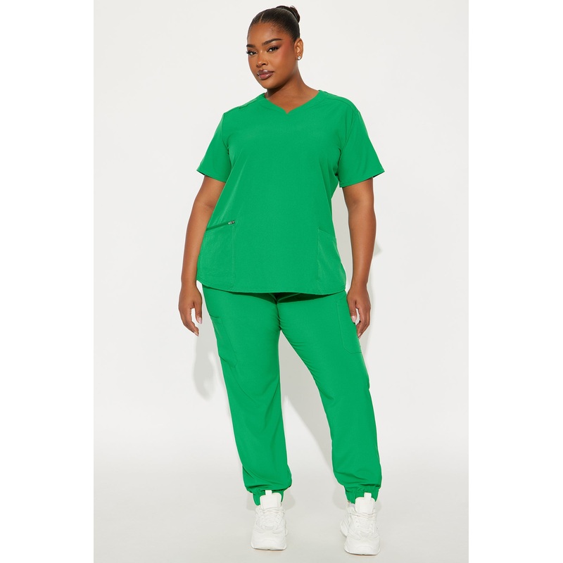 Sweetheart V-Neck With Zipper Storage Pocket Jogger Set – Green