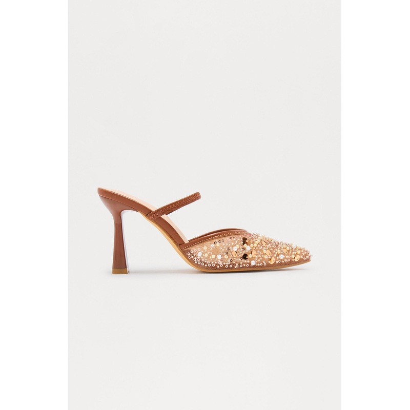 Tinaya Sequin Slingback Pumps – Brown