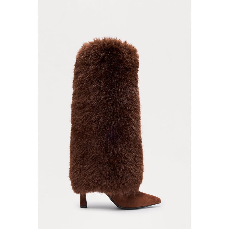 Tye Faux Fur Overlay Boots – Brown