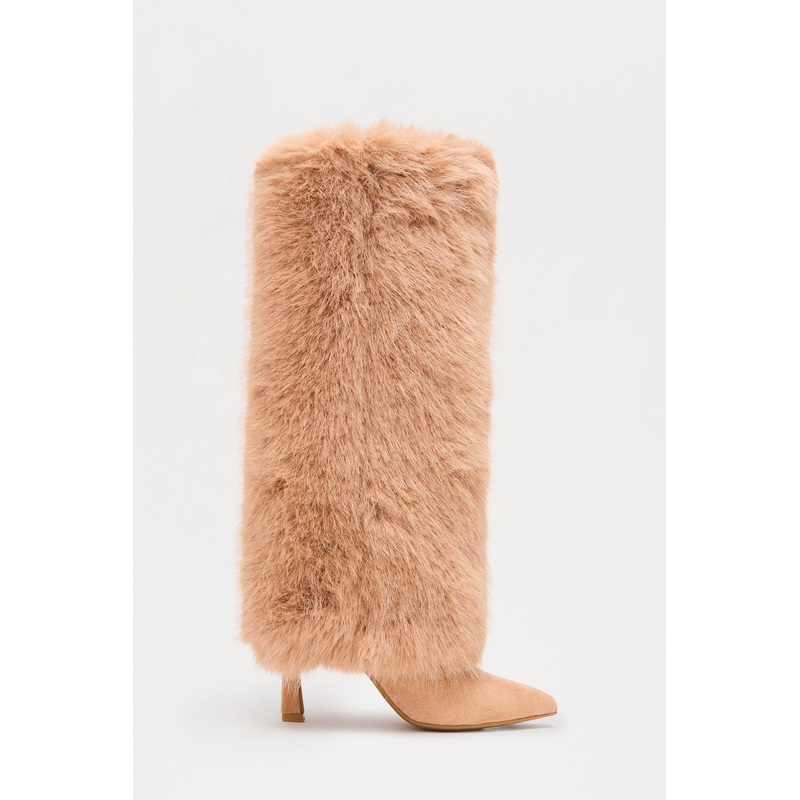 Tye Faux Fur Overlay Boots – Tan