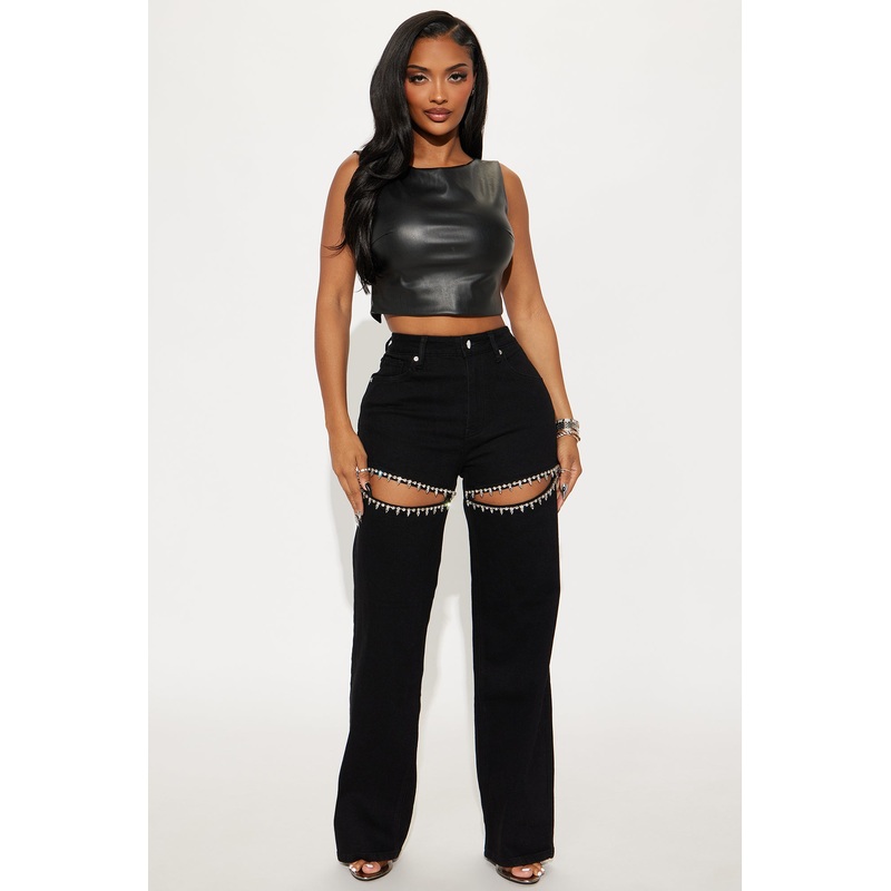 You Belong With Me Stretch Embellished Straight Leg Jeans – Black