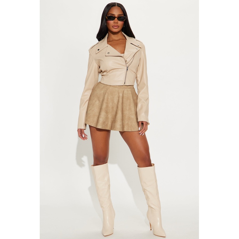 Alexus Faux Leather Mini Skater Skort – Mocha