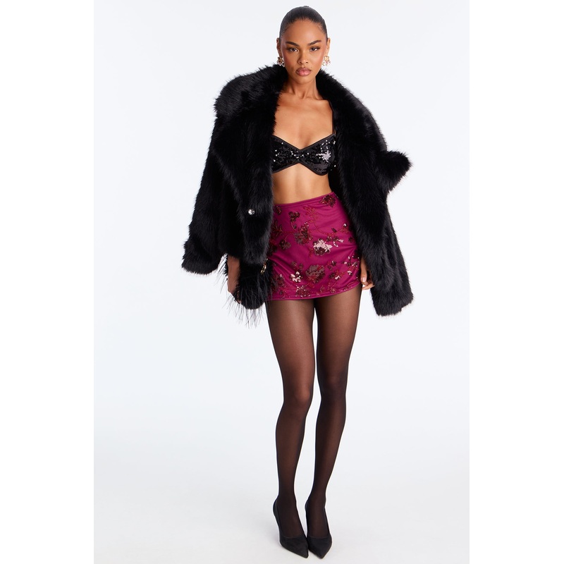 Alondria Beaded Floral Mini Skirt – Burgundy