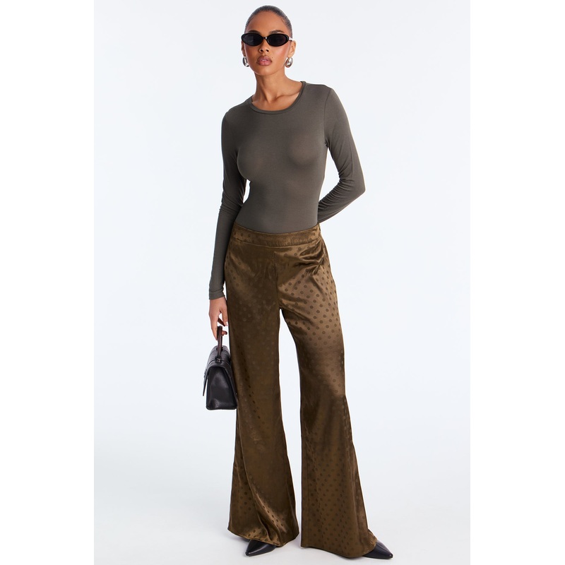 Amal Polka Dot Wide Leg Satin Pant 32 – Olive