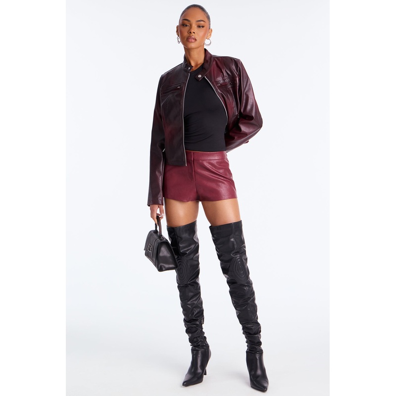 Bossed Up Faux Leather Micro Short – Burgundy