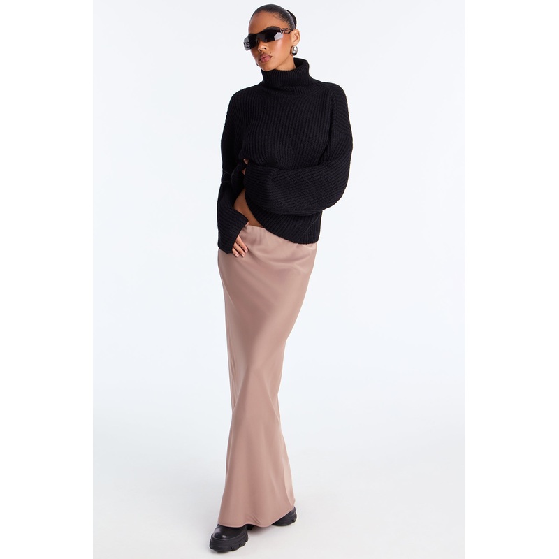 Brunch to GNO Satin Maxi Skirt – Mocha