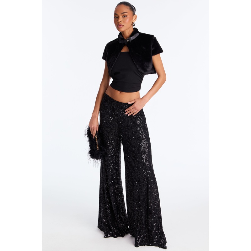 Champagne Wishes Sequin Wide Leg Pant 32 – Black