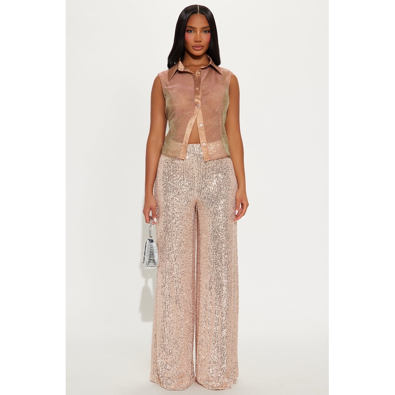 Champagne Wishes Sequin Wide Leg Pant 32 – Rose Gold