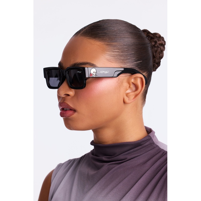 Bones And Thorns Ed Hardy Square Sunglasses – Black