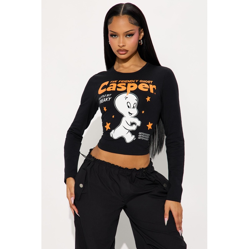 Casper The Friendly Ghost Long Sleeve Baby Tee – Black