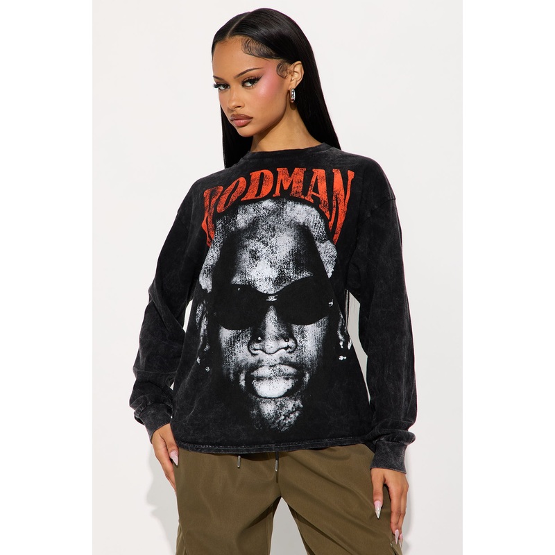 Dennis Rodman Rules Washed Long Sleeve Tee – Black Wash