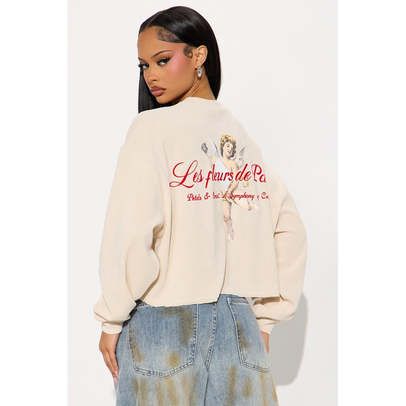 Paris & Petals Waffle Cropped Top – Cream