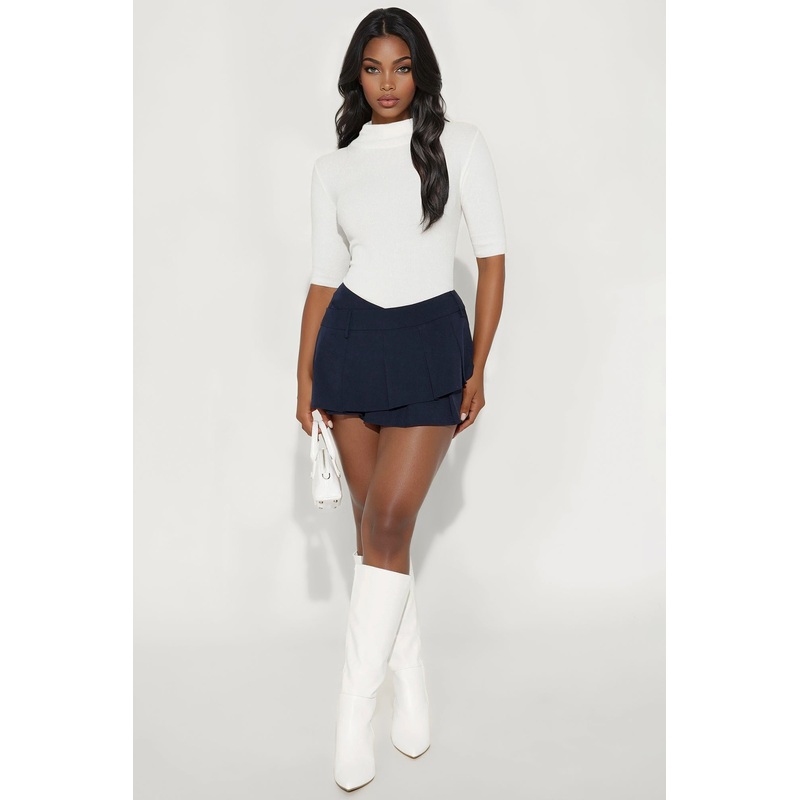 Pleats And Thank You Asymmetrical Micro Mini Skort – Navy