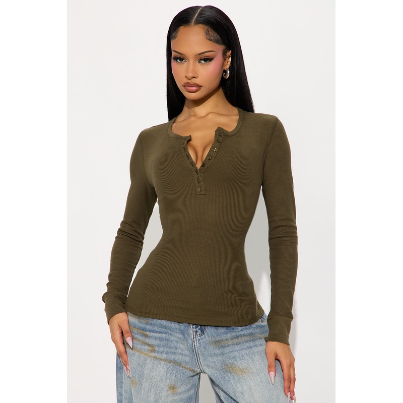 Sophie Henley Long Sleeve Thermal Top – Olive